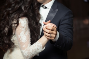 Bride and groom dancing