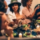 Diverse friends enjoying dinner and conversation